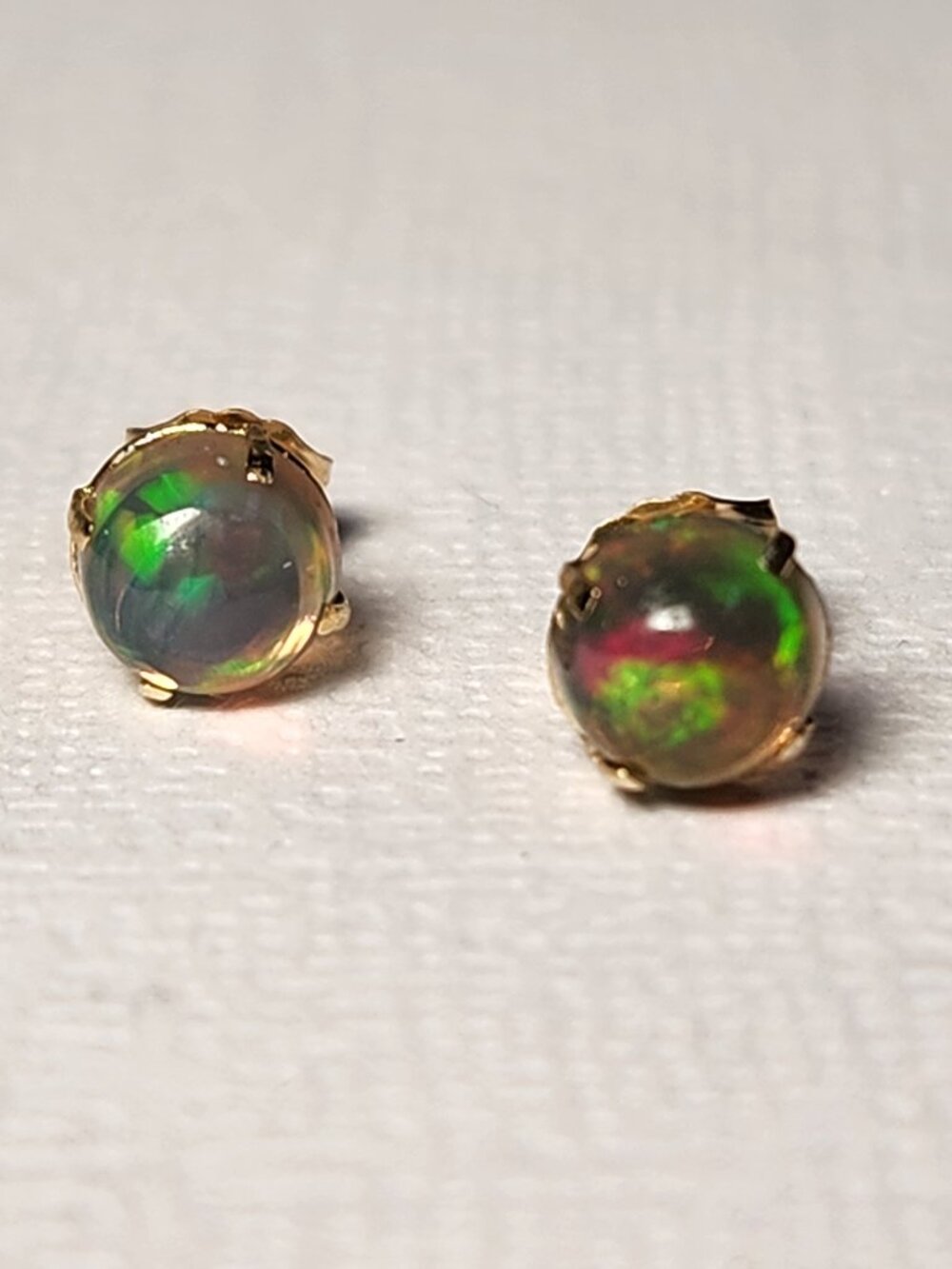 Bella 14K SOLID Yellow Gold 1.18cts Natural Ethiopian Black Forest Opal Earrings - Picture 10 of 17